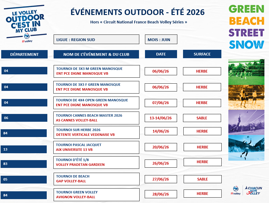 "Tournois outdoor c’est in my club" - juin